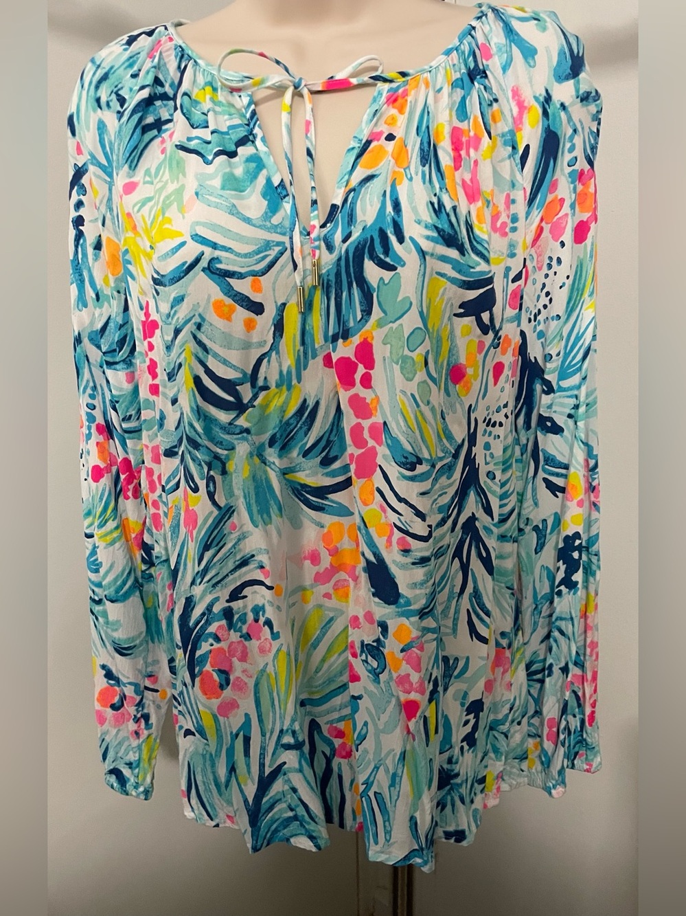 Lilly Pulitzer White Multicolor Tropical Tunic Blouse Sz.L